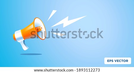 3d realistic style megaphone vector Illustration on blue banner background, concept of join us, job vacancy and announcement in modern flat cartoon style design  Royalty-Free Stock Photo #1893112273