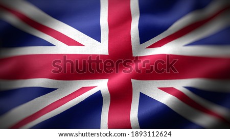 close up waving flag of United Kingdom. flag symbols of United Kingdom.