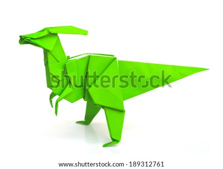 Origami  dinosaur ( Parasaurolophus ) isolated on white background