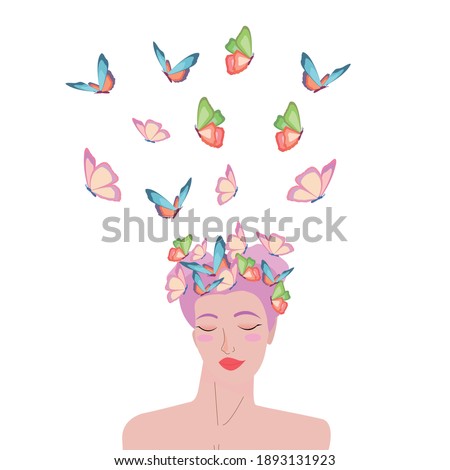 pink girl with butterflies in her hair