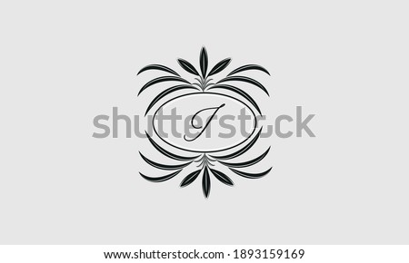 Vector logo design in trendy linear style. Floral monogram with the letter I in the center or space for the text of the letter - an emblem for fashion, beauty and jewelry industry, business