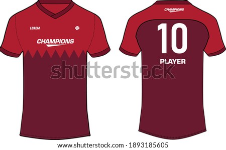 Sports t-shirt jersey design vector template, sports jersey concept with front and back view for Soccer, Cricket, Football, Volleyball, Rugby. Qatar football jersey concept.