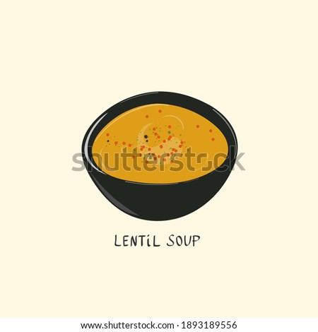 Lentil soup in a bowl with spices and herbs. Turkish cuisine Royalty-Free Stock Photo #1893189556