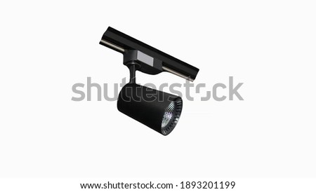 Track lighting isolated on a white background, light in black, LED luminaire. Royalty-Free Stock Photo #1893201199