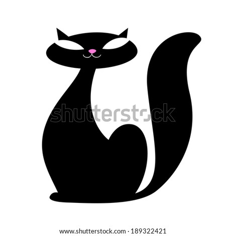 Sitting cat silhouette. Cute cartoon cat illustration.