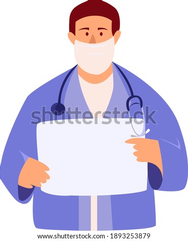 Illustration of a doctor in a mask in flat vector style isolated on white background. Banner with doctor