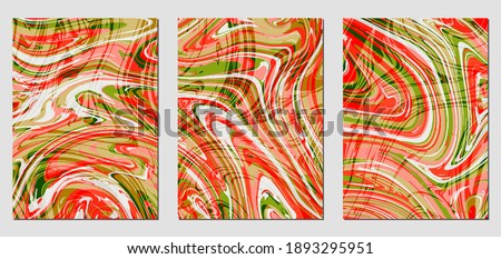 Set of colorful textures with fluid paint effect .Liquid marble. Can be used for any kind of a design:wall decoration, postcard, brochure, fashion print, backgrounds, posters. Vector template.	