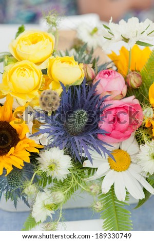 Beautiful spring flowers in a vase. Wedding flowers decor. Wedding floristic.