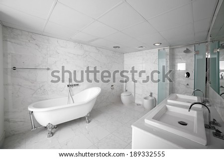 beautiful interior of modern toilet in bright colors