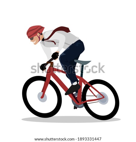 Business men ride bicycles to work.Vector illustration isolated on white background.Eco transport.Cute design for t shirt print, icon, logo, label, patch or sticker.Smile happily during exercise.