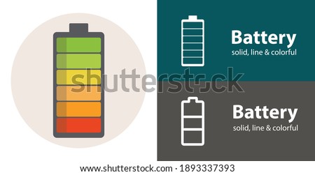 battery isolated vector flat icon with technology electronics solid, line icons