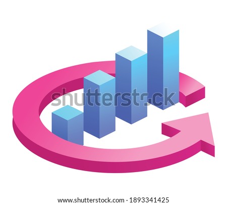 isometric graph illustration concept.  Business success concept