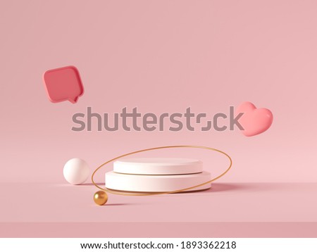 Minimal background, mock up with podium for product display,Abstract white geometry shape background minimalist Valentine's day pink background,Abstract mock up backgroundup 3D rendering.