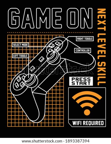 game on. gamer. joystick, boys graphic tees vector designs and other uses Royalty-Free Stock Photo #1893387394