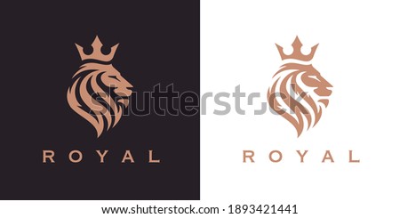 Royal Lion crown logo template. Elegant gold Leo crest symbol. Premium king brand identity icon. Luxury company sign. Vector illustration. Royalty-Free Stock Photo #1893421441