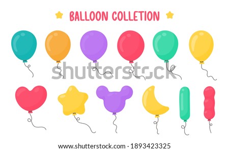 Cartoon balloons of various shapes for decoration in the celebration party. Isolated on white background