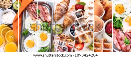Collage of healthy breakfast with various products. Top view Royalty-Free Stock Photo #1893424204