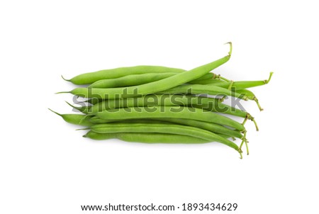 Fresh green beans on white background, top view Royalty-Free Stock Photo #1893434629