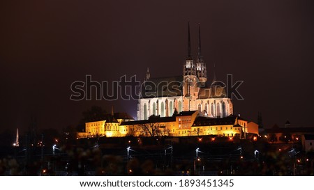 Petrov, Cathedral of St. Peter and Paul. City of Brno - Czech Republic - Europe. Night photo of beautiful old architecture.