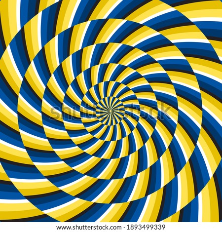 Optical motion illusion vector background. Yellow blue spiral striped pattern move around the center. Royalty-Free Stock Photo #1893499339