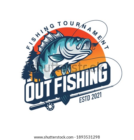 Illustration of a vintage fishing logo concepts. For emblems, labels, symbol, badge, icon, sticker on catching fish. Fish logo design vector template
