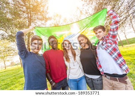Teenage Friends Holding Brazilian Flag