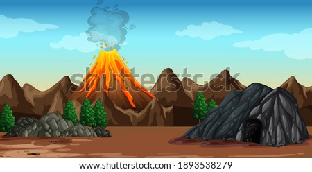 Volcano eruption in nature scene illustration