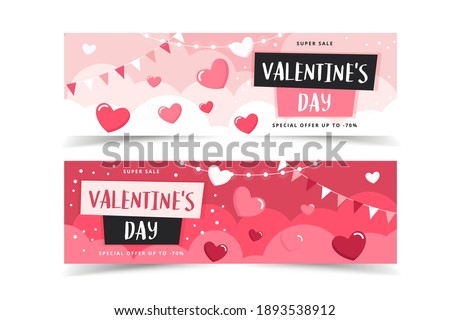 Valentine's Day banners with hearts and lettering. Vector illustration in flat style