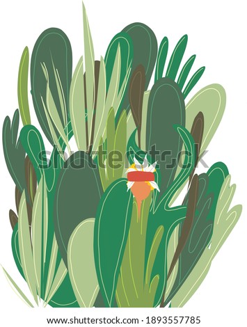 An Indian child hiding in a jungle  greenery. Children's illustration on an adventure theme. Vector illustration isolated on white