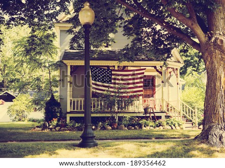 American Home with us flag for 4 of july  Royalty-Free Stock Photo #189356462