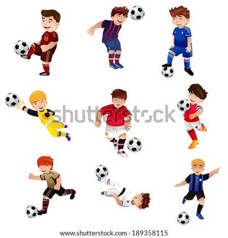 A vector illustration of happy boy playing soccer 