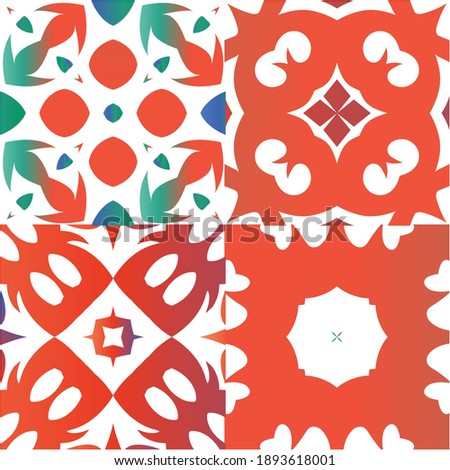 Antique ornate tiles talavera mexico. Graphic design. Collection of vector seamless patterns. Red ethnic backgrounds for T-shirts, scrapbooking, linens, smartphone cases or bags.