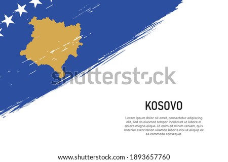 Grunge styled brush stroke background with flag of Kosovo. Template for banner or poster.