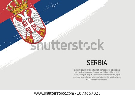 Grunge styled brush stroke background with flag of Serbia. Template for banner or poster.
