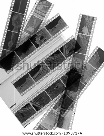 A 35mm contact sheets strip of black and white negative film with my photos