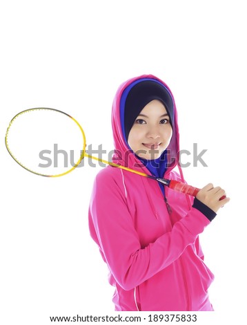 Young moslem girl exercise over white background  