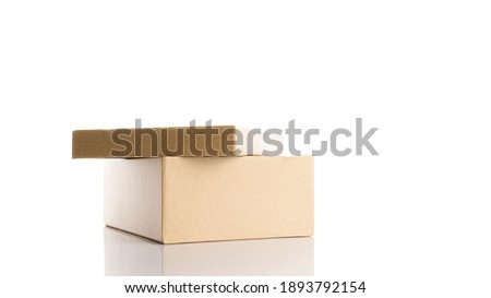 Recycling box. Brown cardboard carton package for shipping delivery isolated on white background. Closed craft paper object mockup for design