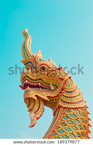 Serpent in temple with blue sky 
