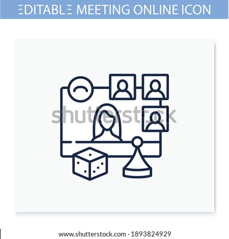 Online board game night line icon. Meeting together concept. Internet live streaming website. Social distanced game party. Remote public event, community. Isolated vector illustration. Editable stroke