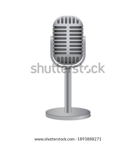Vintage silver microphone isolated on white background, vector illustration