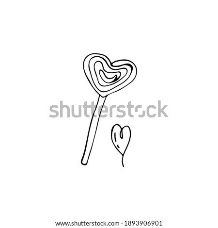 Hand-drawn element for valentine's day. Doodles for web, postcard design, congratulations. Heart shaped lollipop