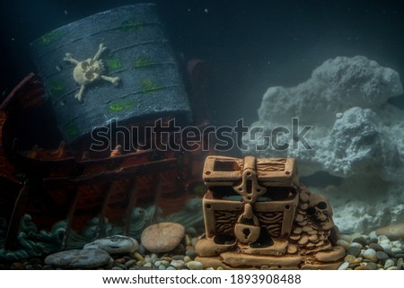 Toy pirate treasure at the bottom of the sea