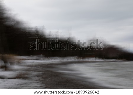 Intentional camera motion photo of trees on a beach. Near Southampton, Ontario, Canada