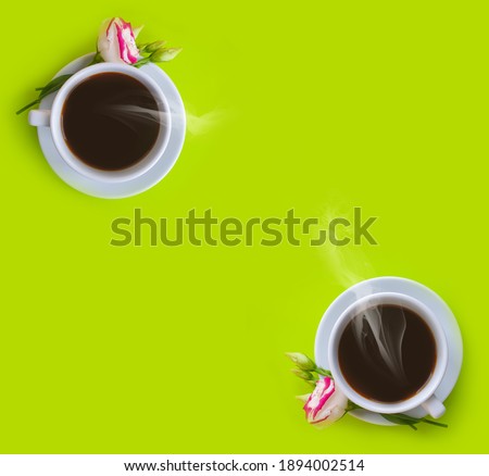  cup of coffee flower rose on a colored background