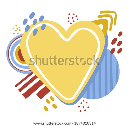 Valentine's day cards with space for your text. Simple cute doodle style. Yellow heart in geometric shapes. Suitable for congratulations, invitations, cards, postcards, design elements.