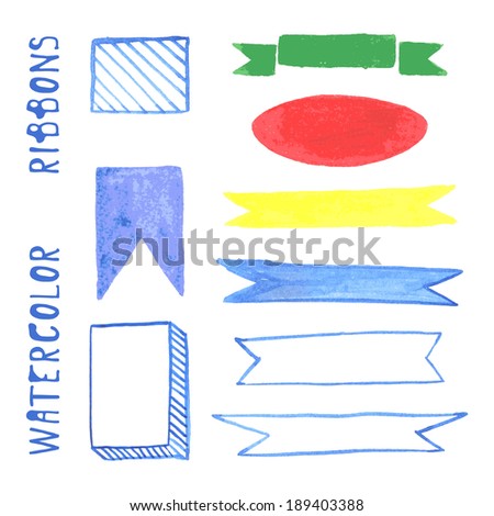 Watercolor set ribbon. Vector illustration.