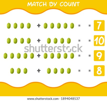 Match by count of cartoon jackfruits. Match and count game. Educational game for pre shool years kids and toddlers