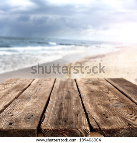 table and beach with sky 