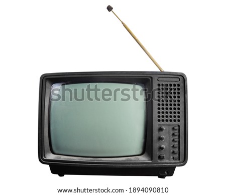 Isolated photo of an old black soviet tv set on white background.