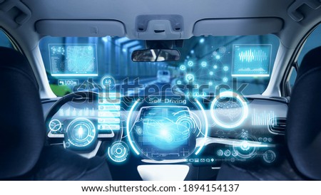 Interior of autonomous car. Driverless vehicle. Royalty-Free Stock Photo #1894154137